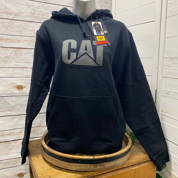 CAT Caterpillar Heavy Machinery Equipment Logo Hoodie Sweatshirt Black MEDIUM - Picture 1 of 7